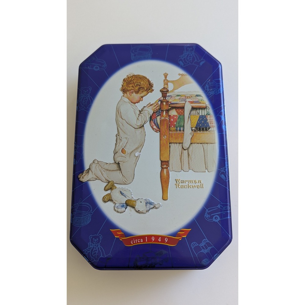 Snickers 2003 Limited Edition Tin Norman Rockwell Boy Praying Blue Canister